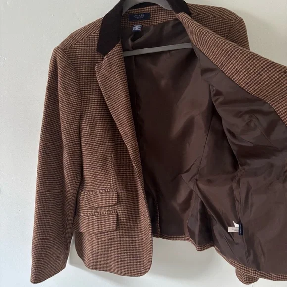 NWT Women’s Chaps Tan Houndstooth Blazer size 14 - Picture 2 of 9
